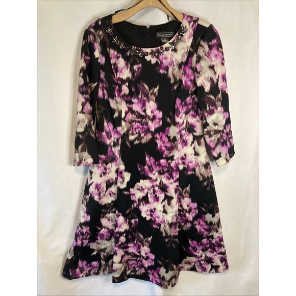 Jessica Howard Women's 12 Fit & Flare Dress Colorful Round Neck Jeweled Stretch - Picture 1 of 10